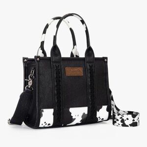 Montana West X Wrangler Small Tote Bag Western Cow Print Purse Black